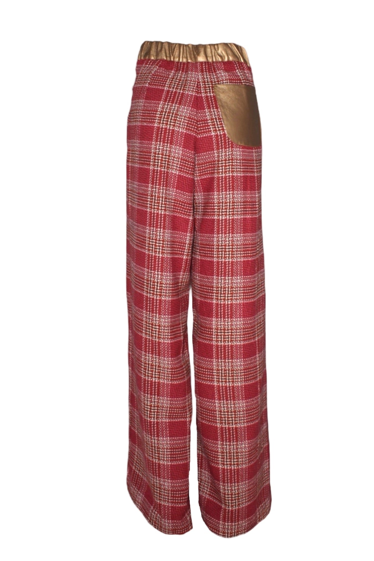 Red Plaid High-Waisted Wide-Leg Pants