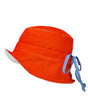 Introducing our versatile summer hat in deep orange denim featuring a stylish combination of white and navy striped cotton. The slim tie on the back allows for adjustable sizing, ensuring a perfect fit. Embrace the warmth of the sun while looking effortlessly chic.  DETAILS AND CARE  Fabric - denim 100% cottoton, &nbsp;70% Ramie 30% cotton  Hand wash