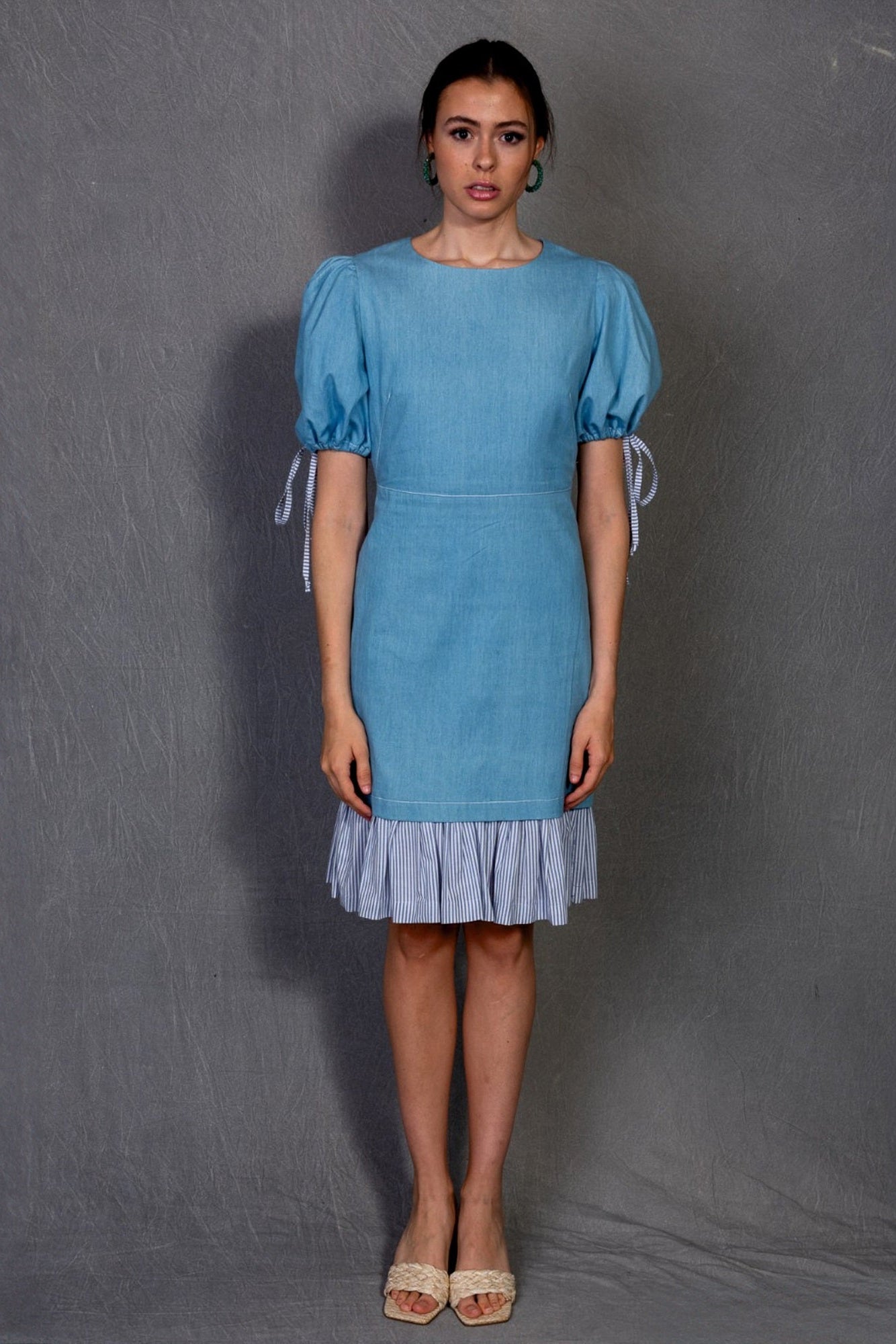 Whispering Sky Puff Sleeve Denim Dress