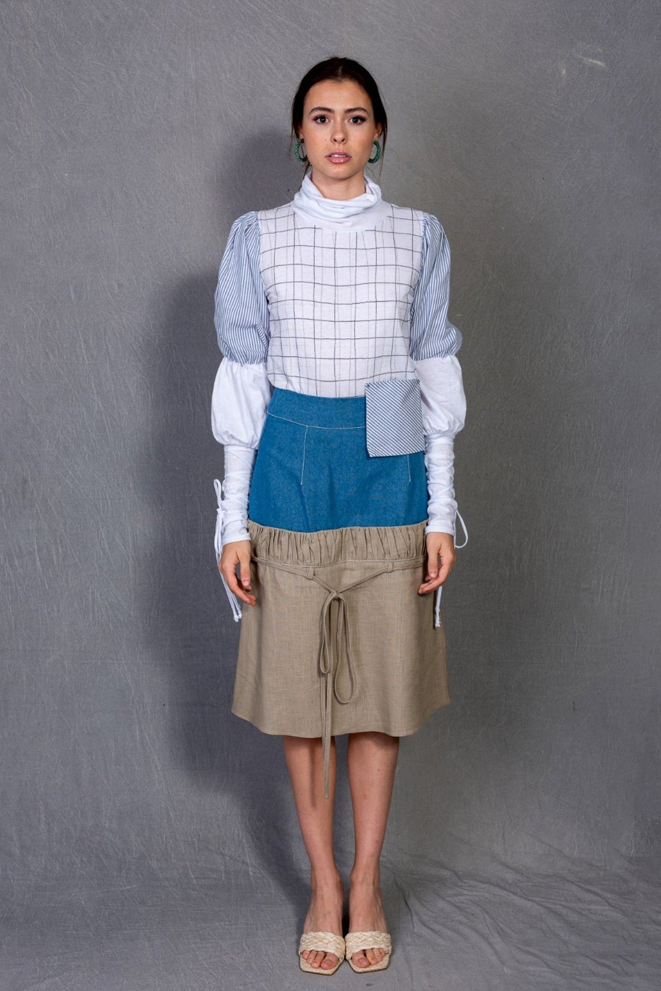 Two-Tone Denim and Ramie Skirt