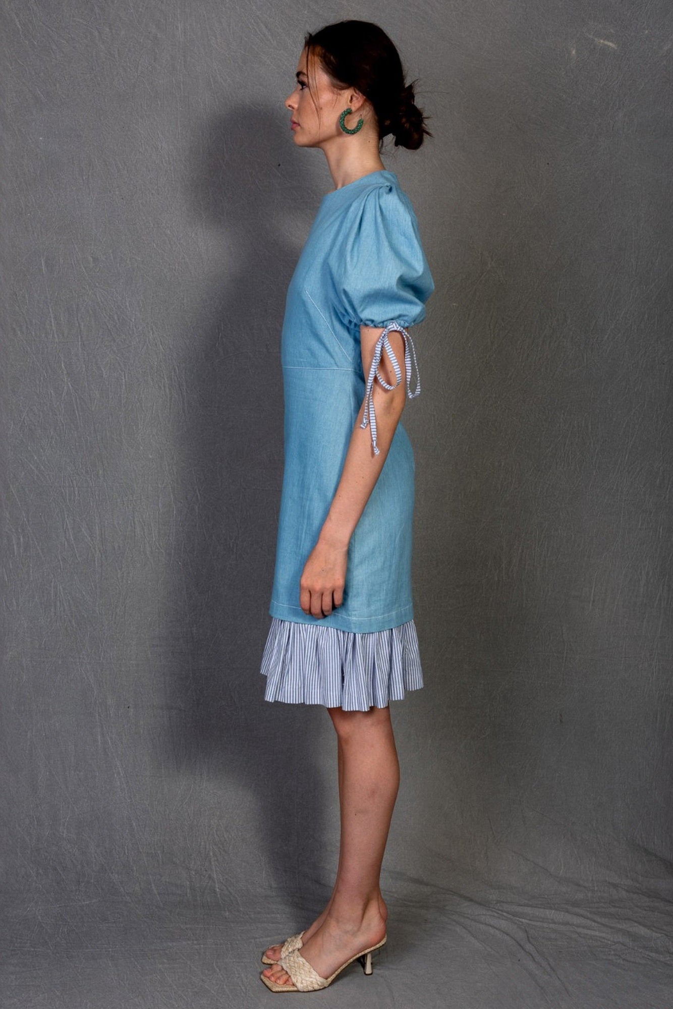 Whispering Sky Puff Sleeve Denim Dress