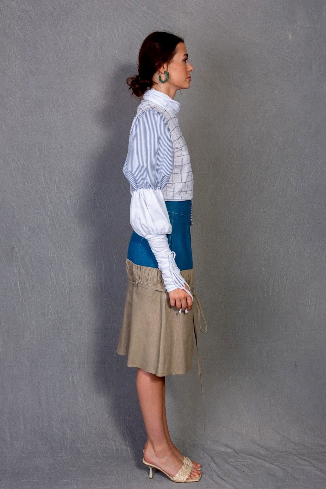 Two-Tone Denim and Ramie Skirt