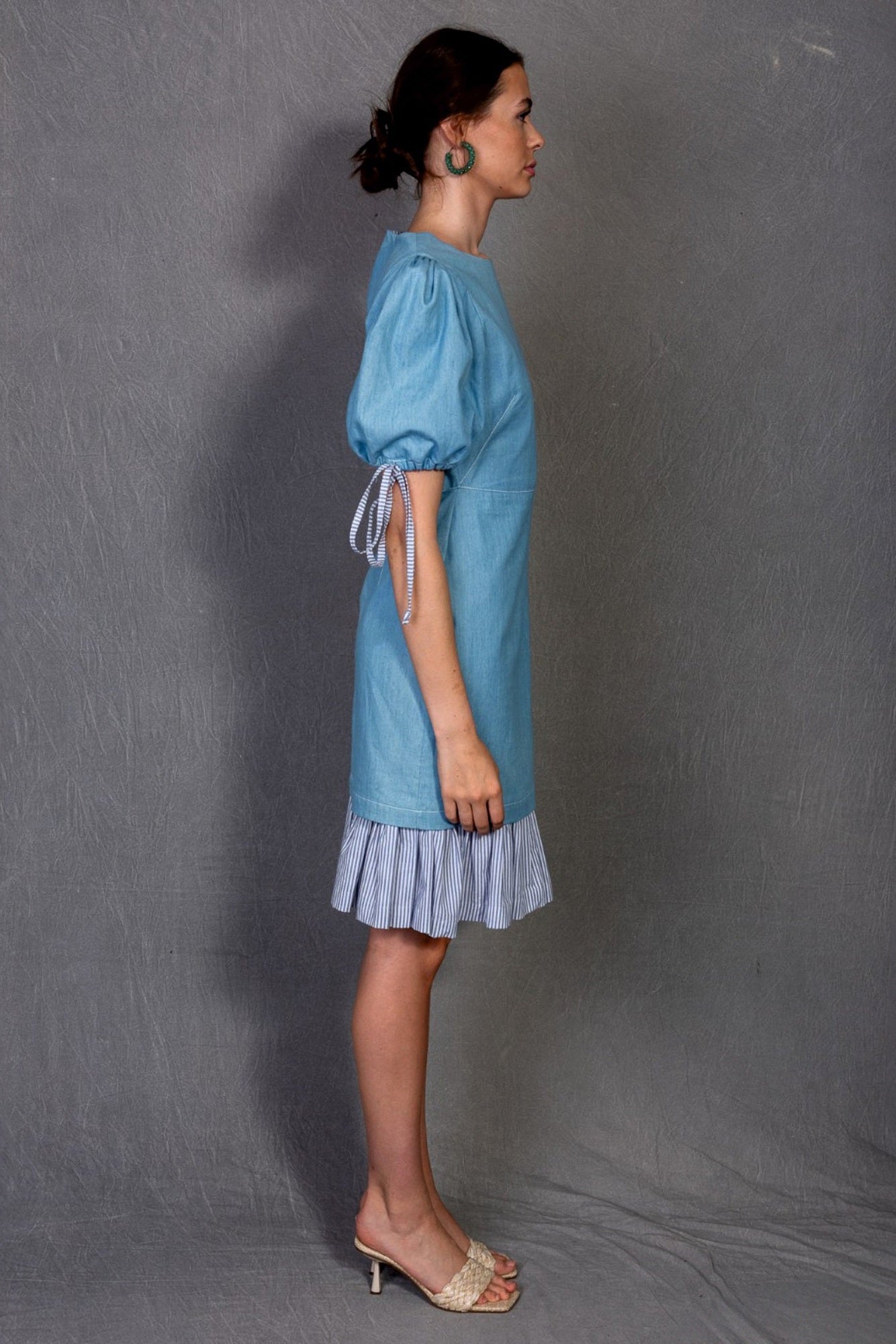 Whispering Sky Puff Sleeve Denim Dress