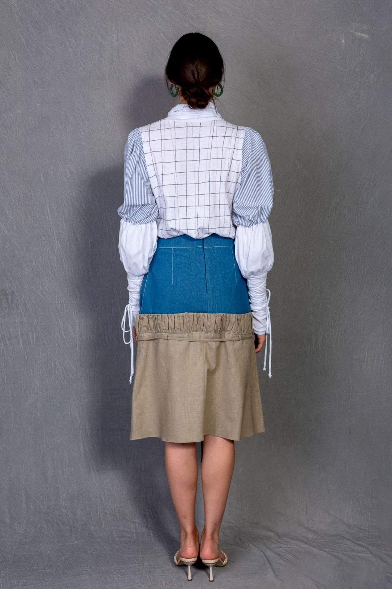 Two-Tone Denim and Ramie Skirt
