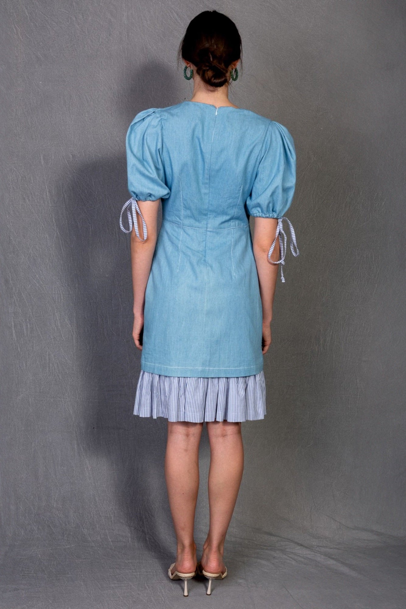 Whispering Sky Puff Sleeve Denim Dress