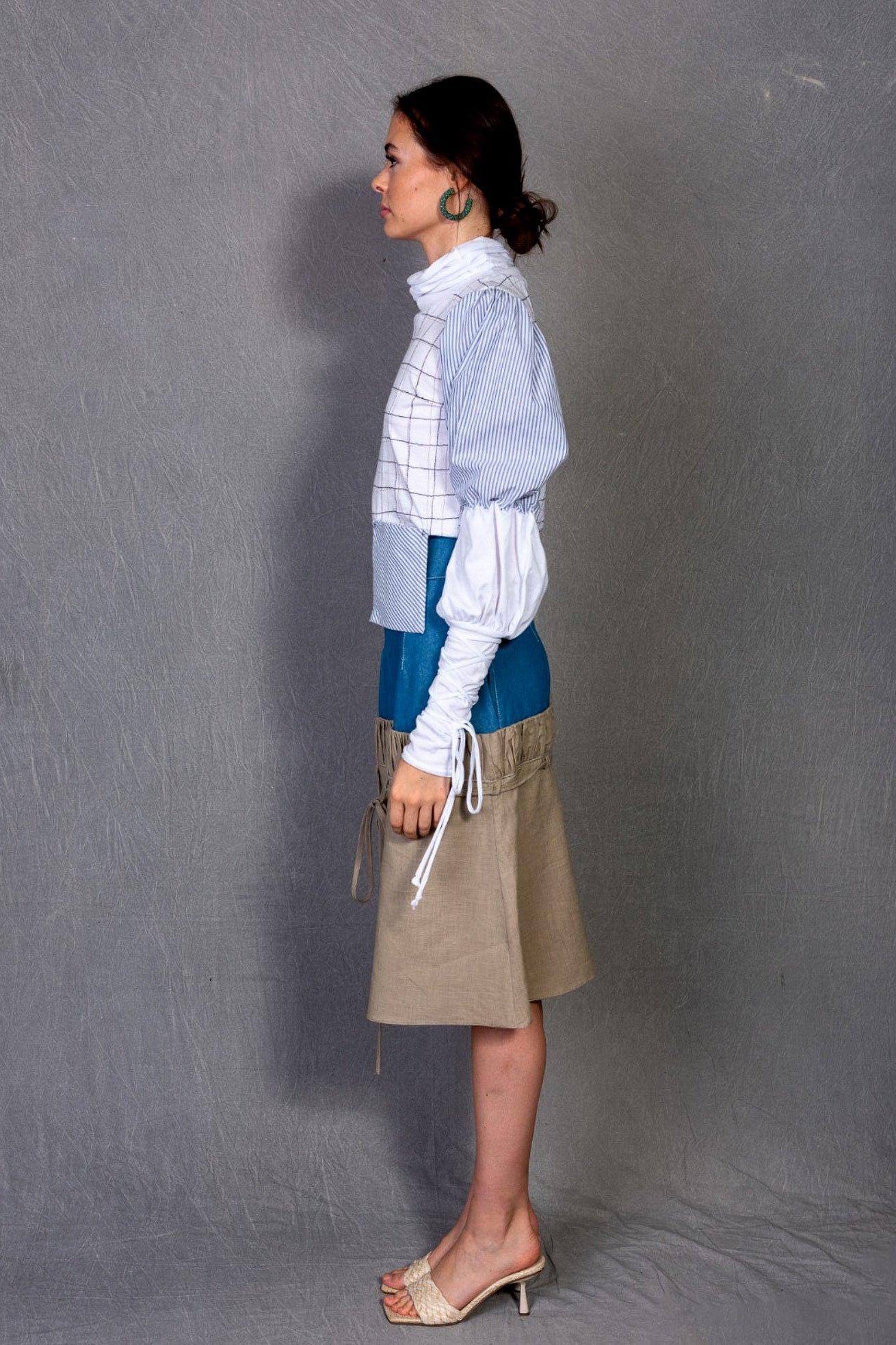 Two-Tone Denim and Ramie Skirt