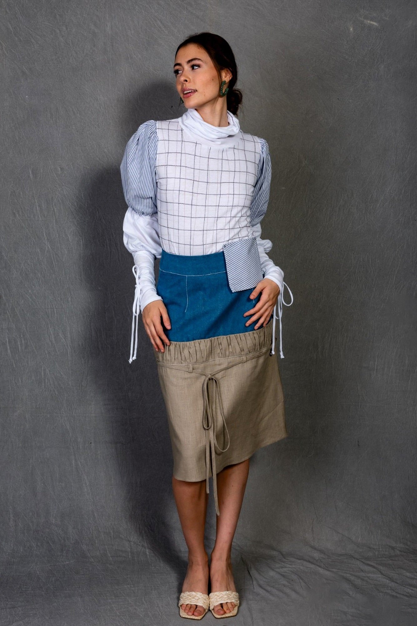 Two-Tone Denim and Ramie Skirt