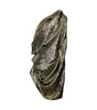 Metallic sculpture of draped fabric on a white background