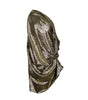 Shiny metallic fabric draped over a white background