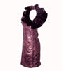 Pink jacquard mini dress with deep V neckline and ruffled sleeves