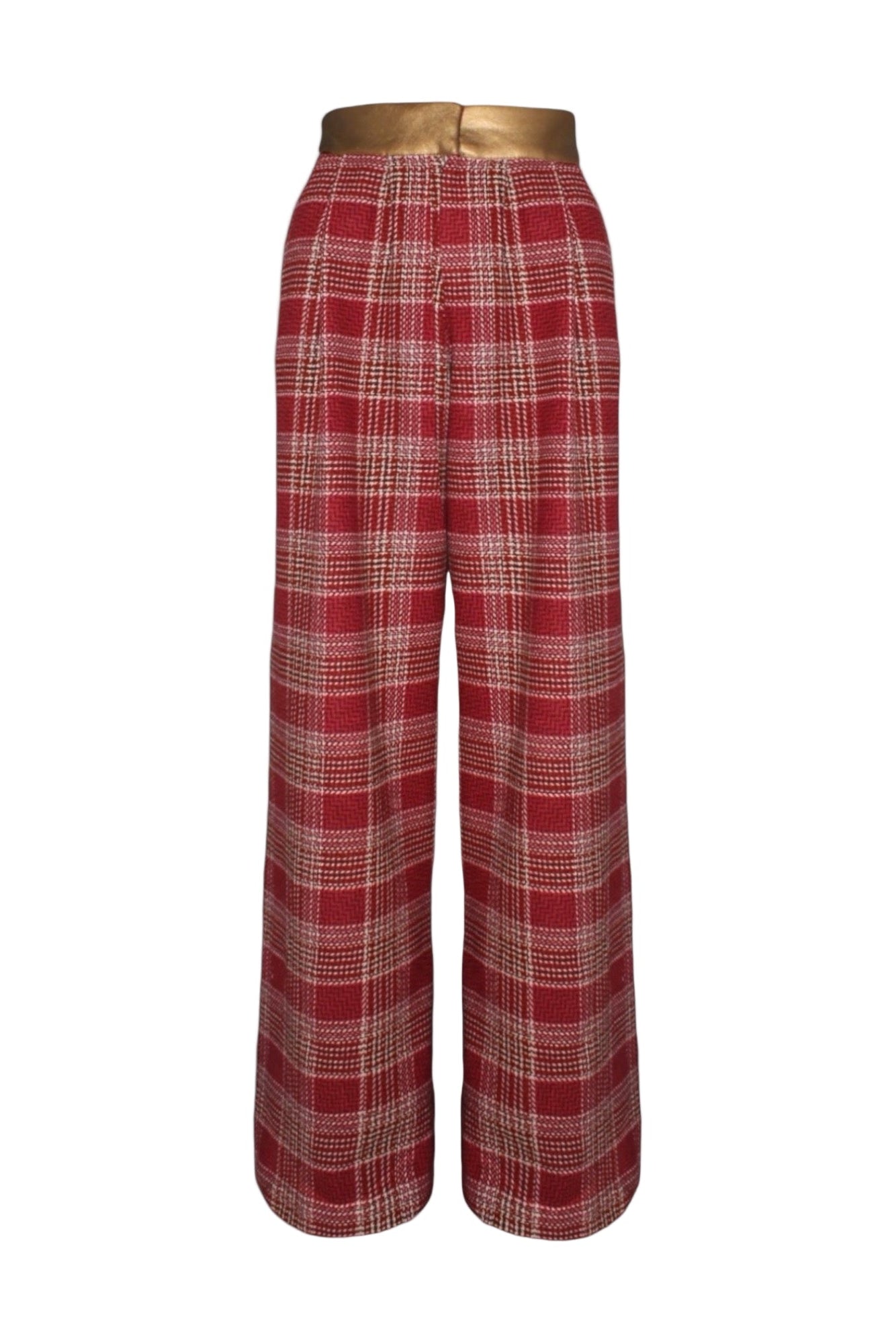 Red Plaid High-Waisted Wide-Leg Pants