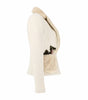 Beige hooded jacket with a small embroidered design on a white background