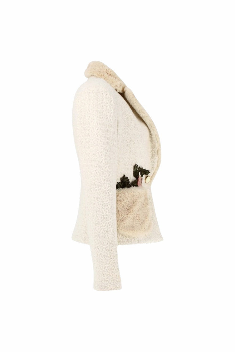Beige hooded jacket with a small embroidered design on a white background