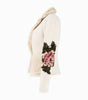 White hooded jacket with floral embroidery on a white background