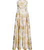 Floral strapless jumpsuit on a white background