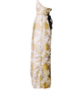Floral-patterned dress with a black belt on a white background