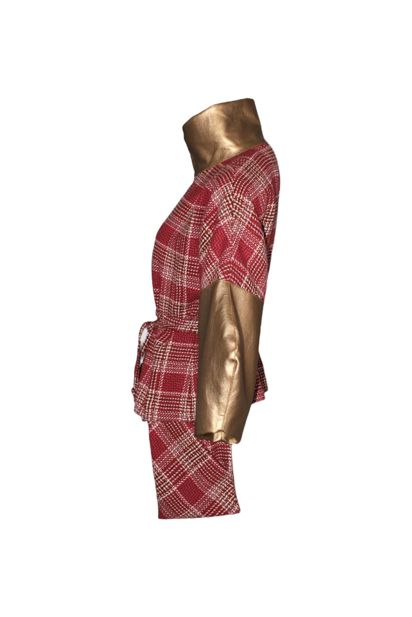 Modern Plaid & Metallic Gold Kimono-Sleeve Jacket