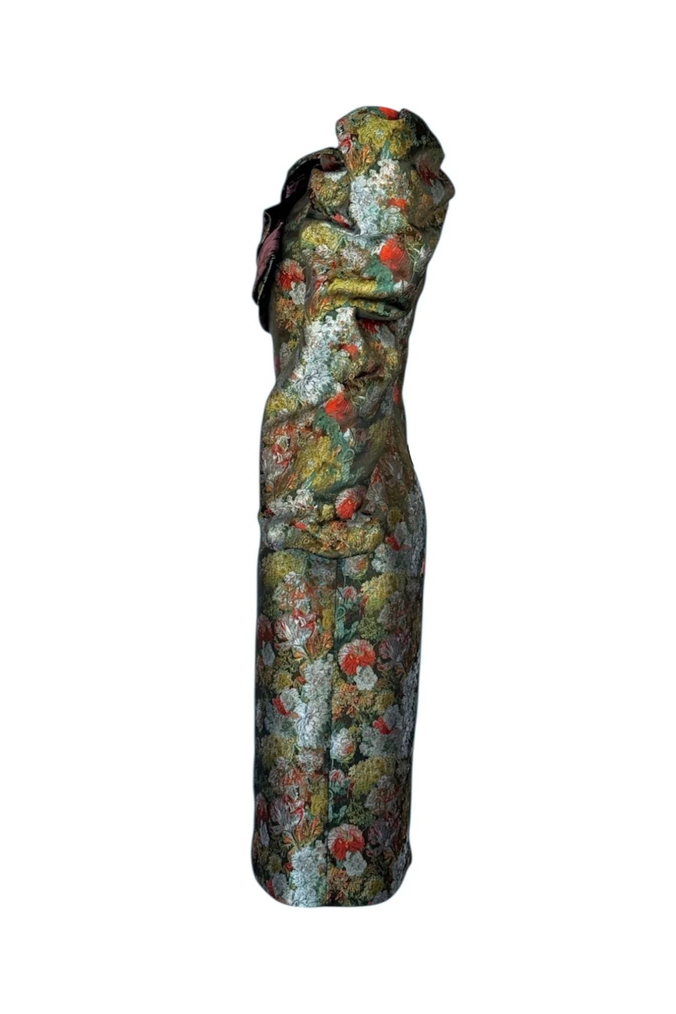 Decorative vase with a textured, multicolored surface on a white background