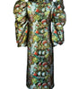Floral patterned dress with puff sleeves on a white background