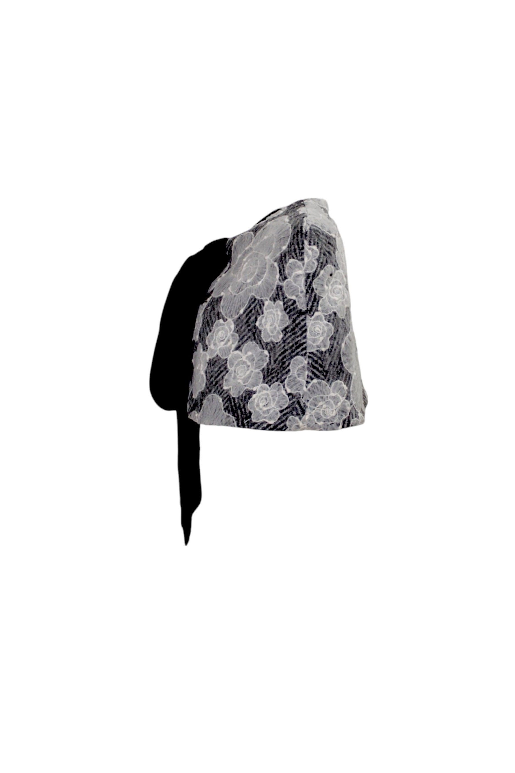 Black headscarf with floral pattern on a white background