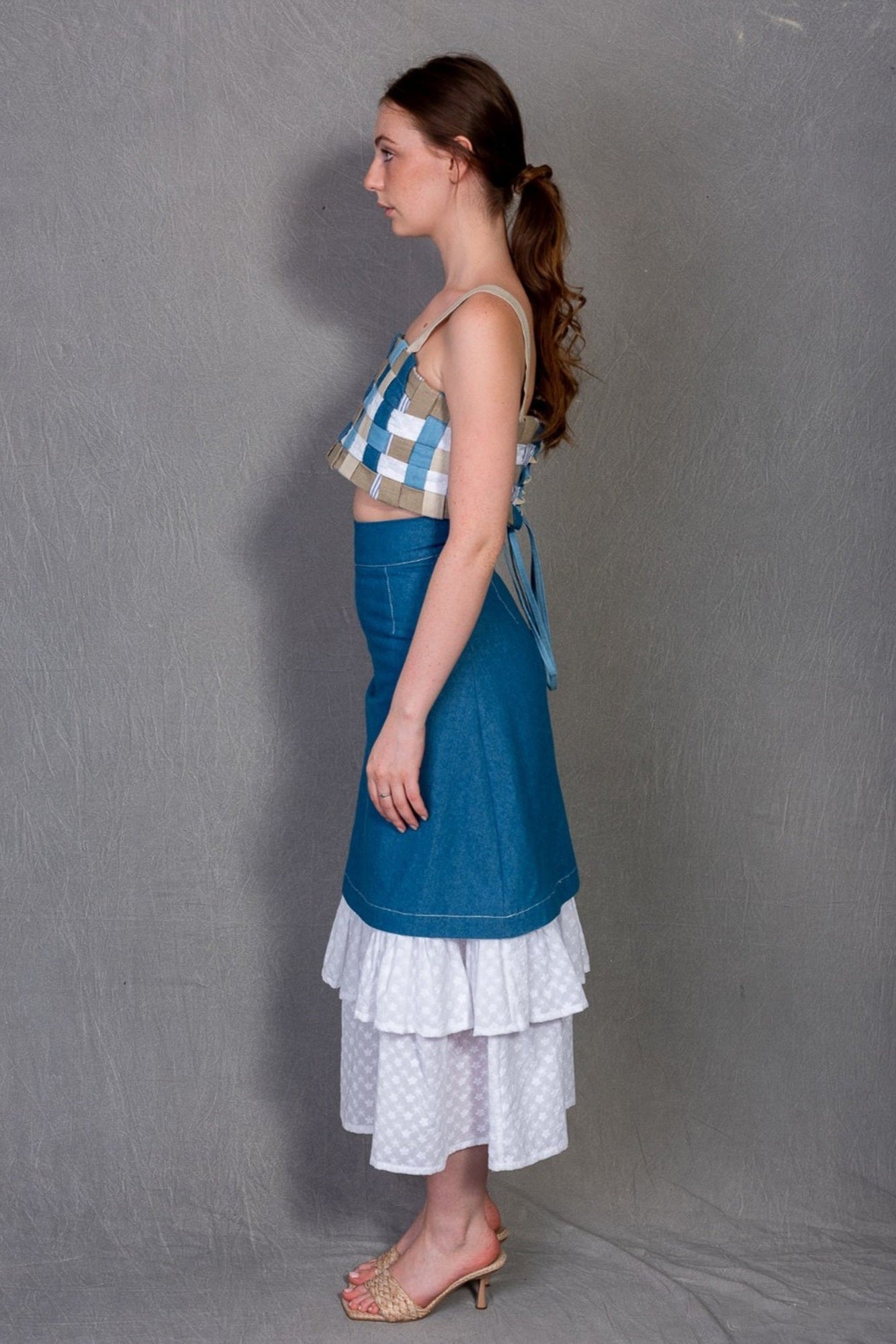 Denim Ruffle Layered Skirt