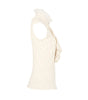 Cream-colored ribbed knit sleeveless sweater on a white background