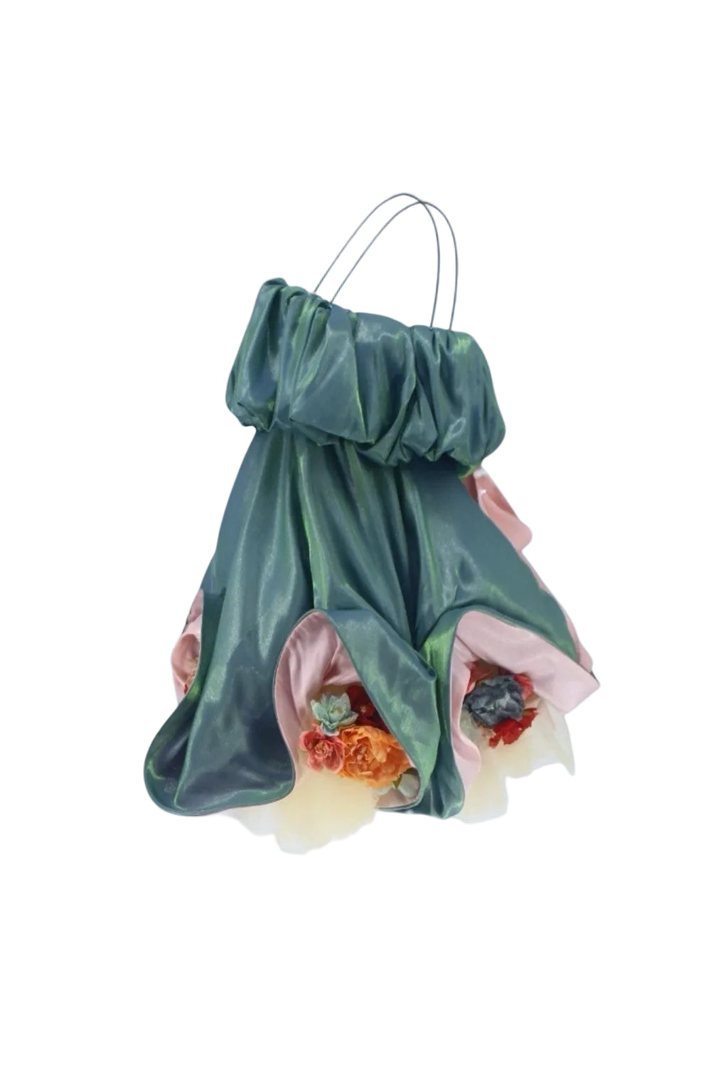Decorative bag with flowers and crystals on a white background