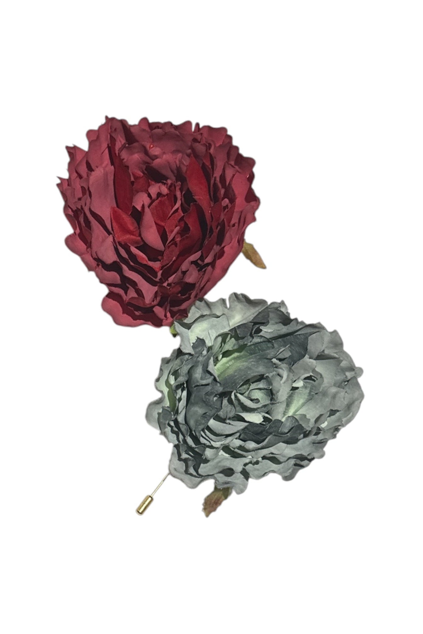 Red and gray decorative flowers on a white background