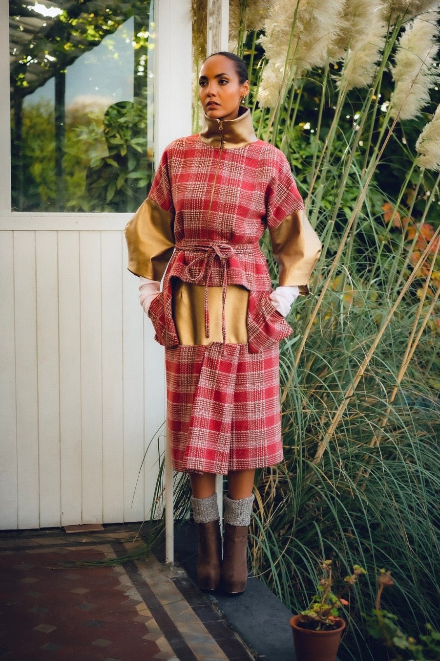 Luxe Metallic Gold & Plaid Skirt