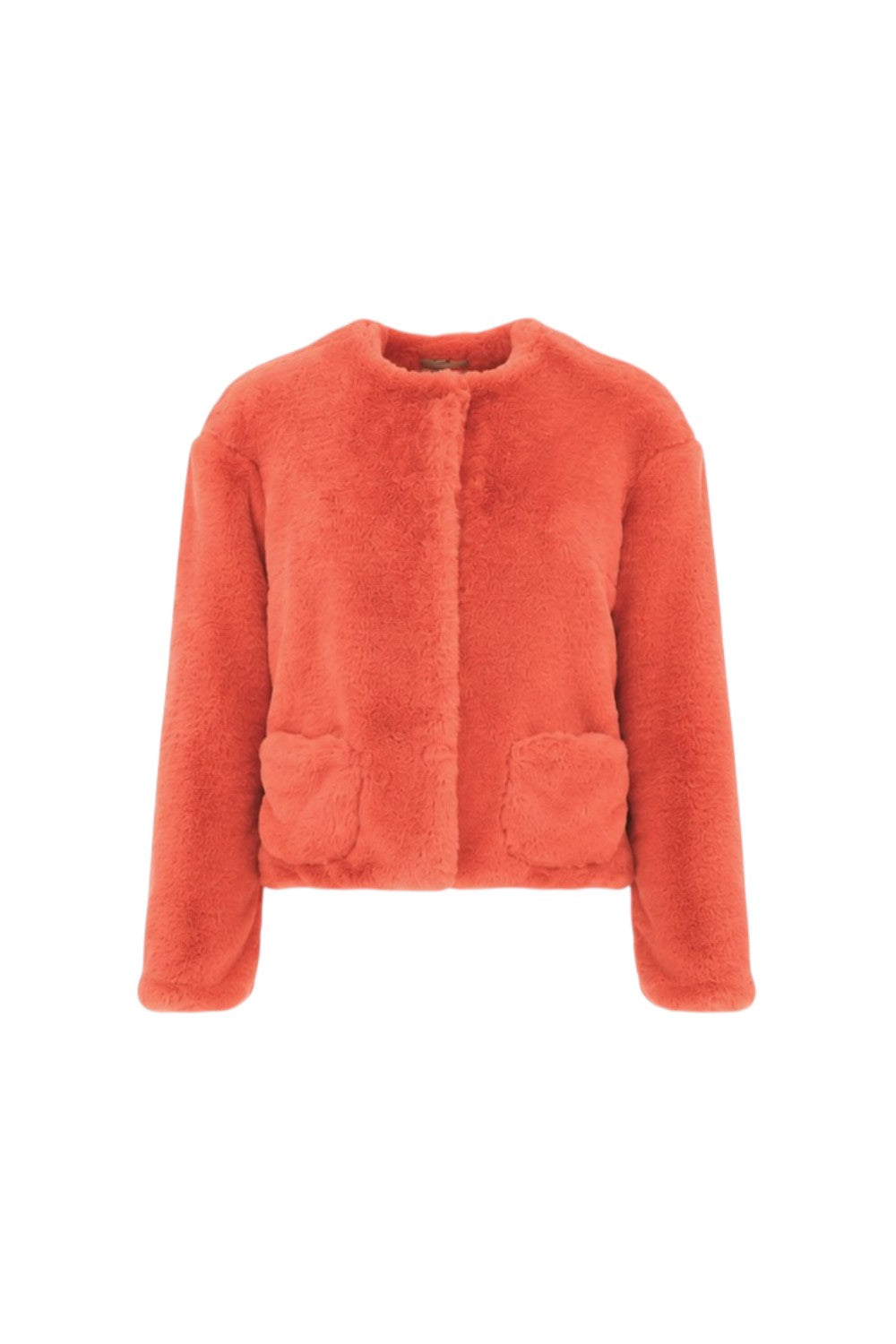 Orange fluffy jacket on a white background