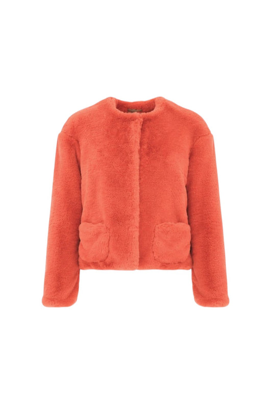 Orange fluffy jacket on a white background