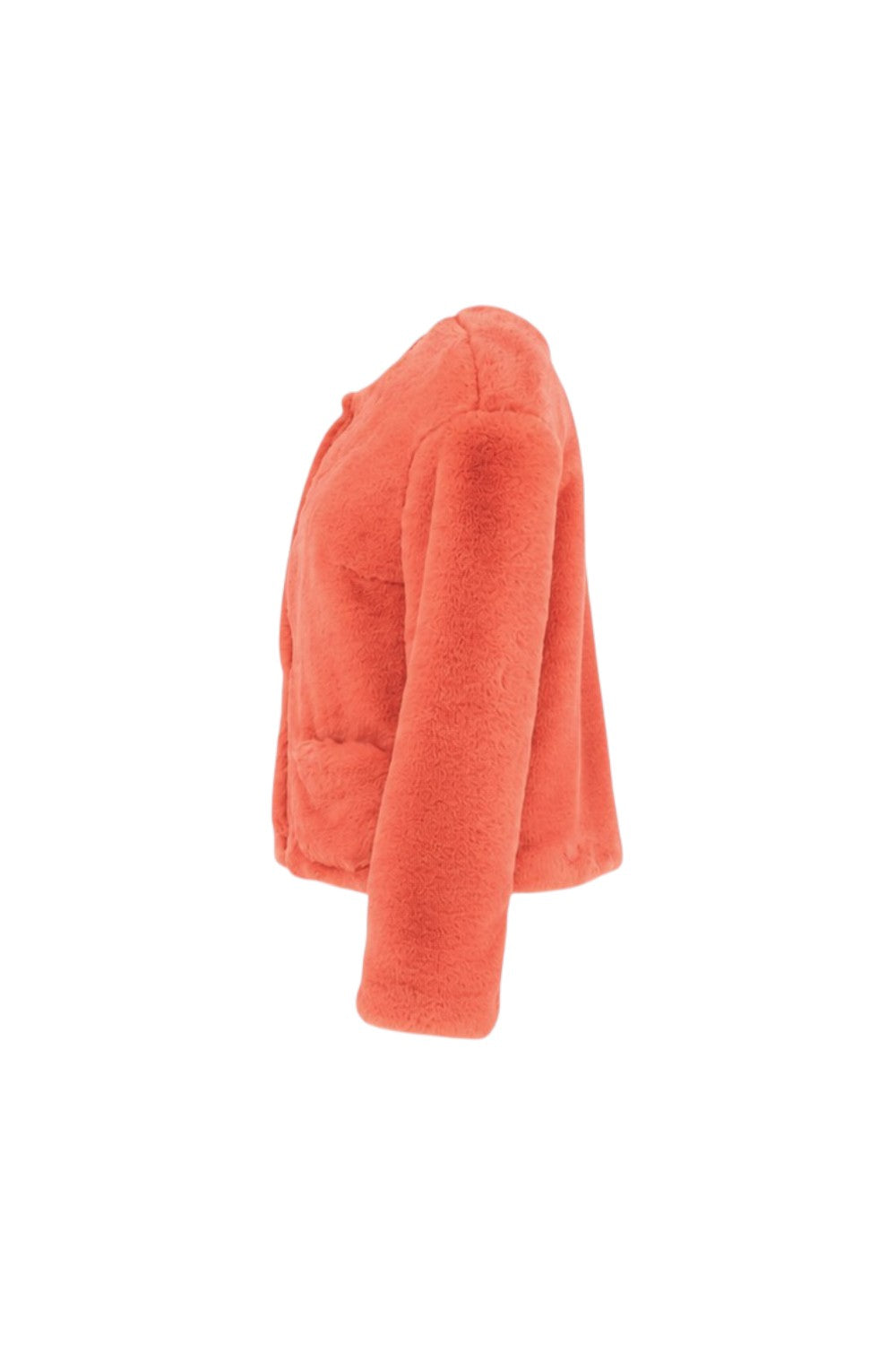 Orange fleece jacket on a white background