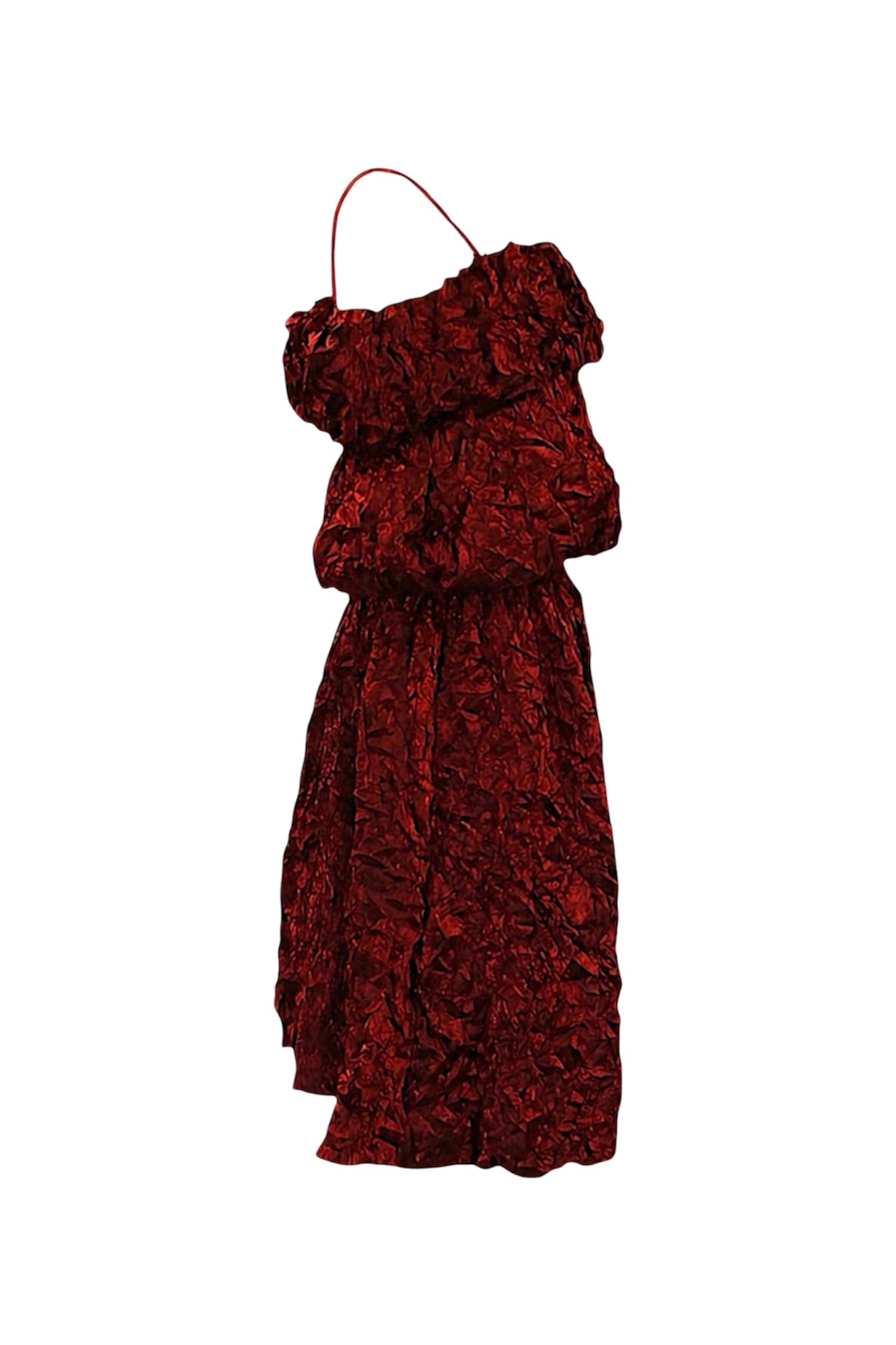 Red floral dress on a white background