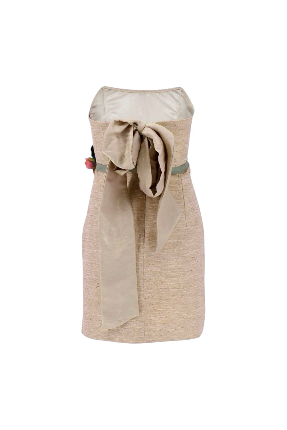 Beige strapless dress with a bow on a white background