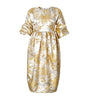 Gold floral dress on a white background