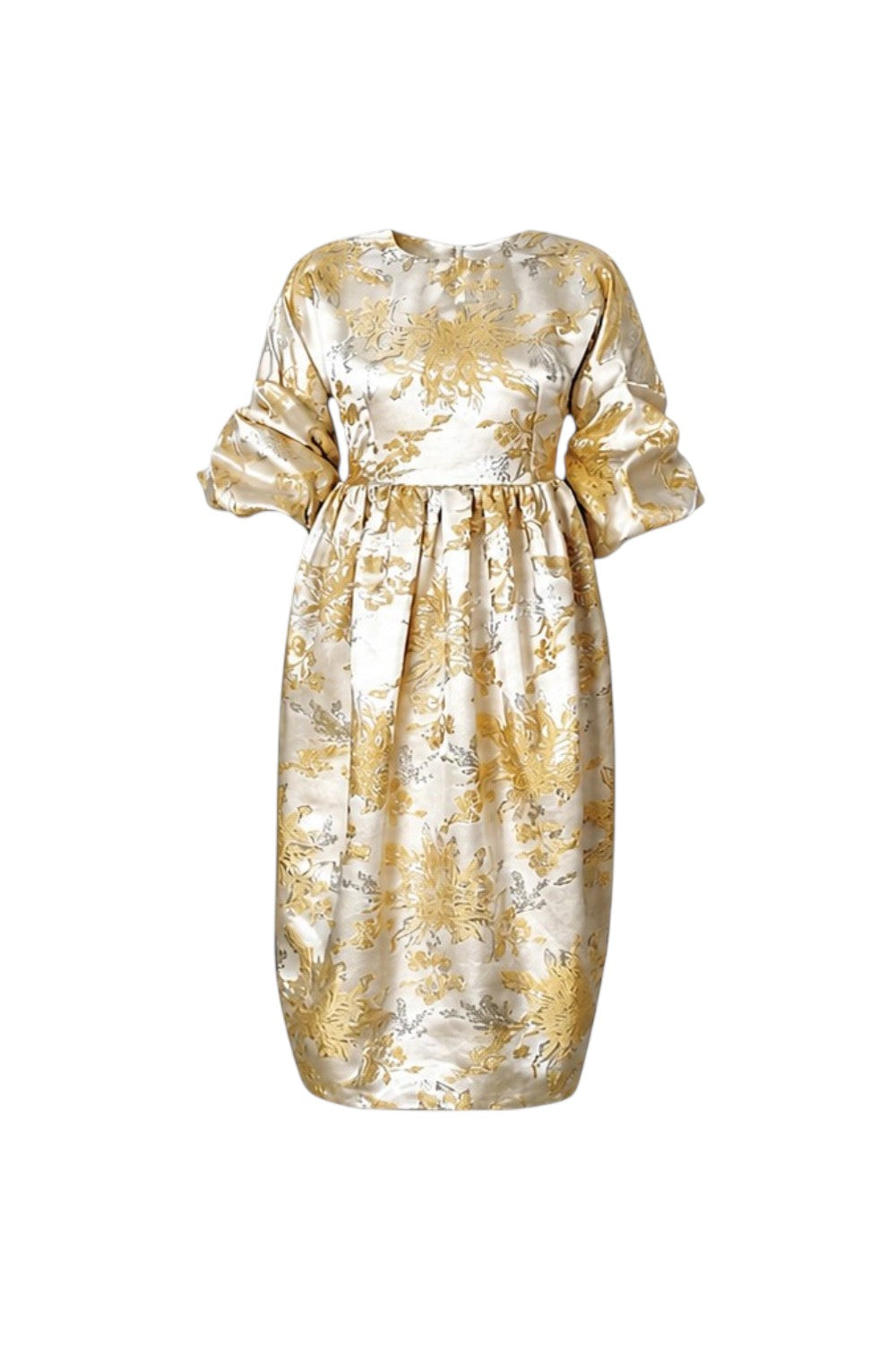 Gold floral dress on a white background