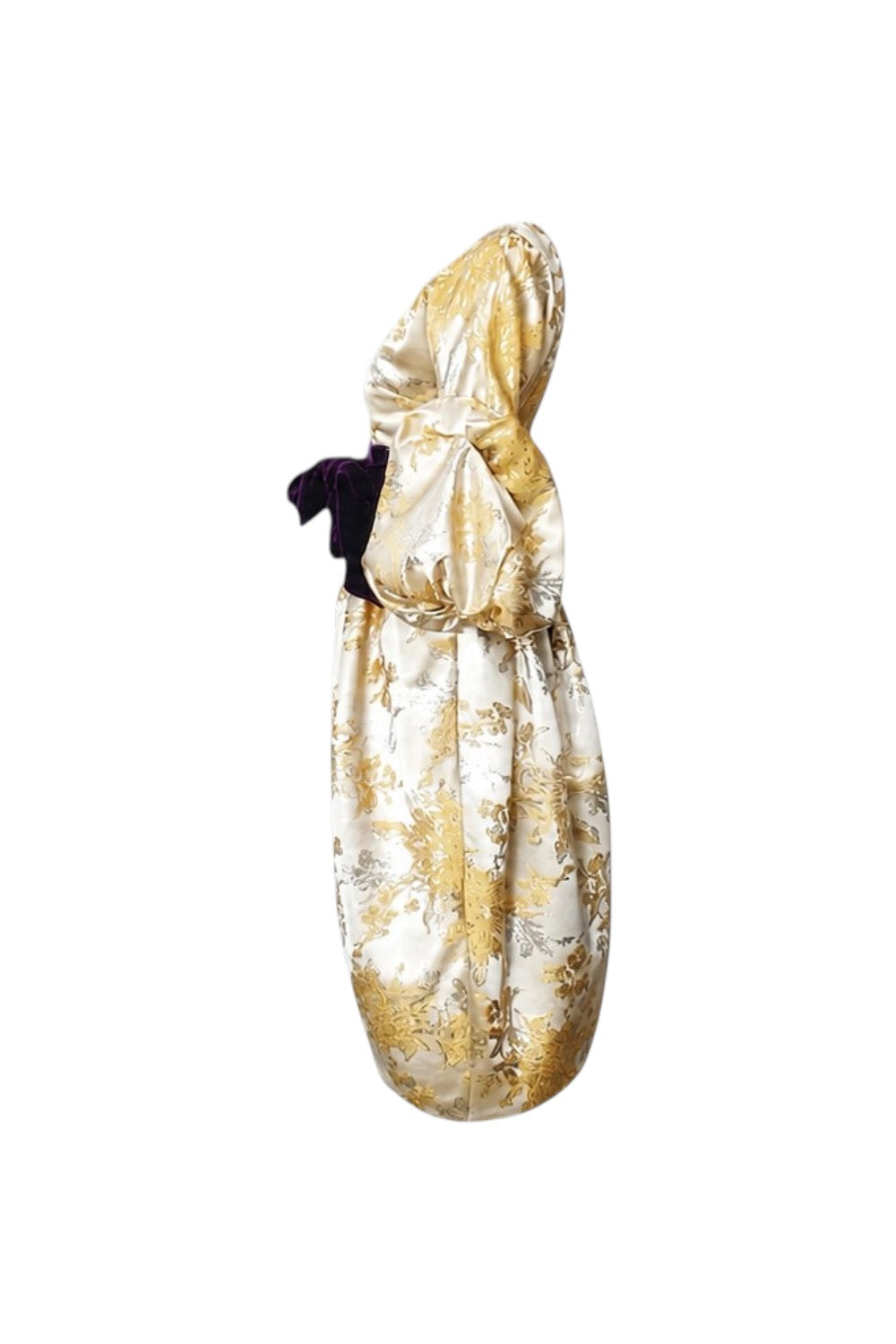 Gold and white patterned inflatable costume on a white background