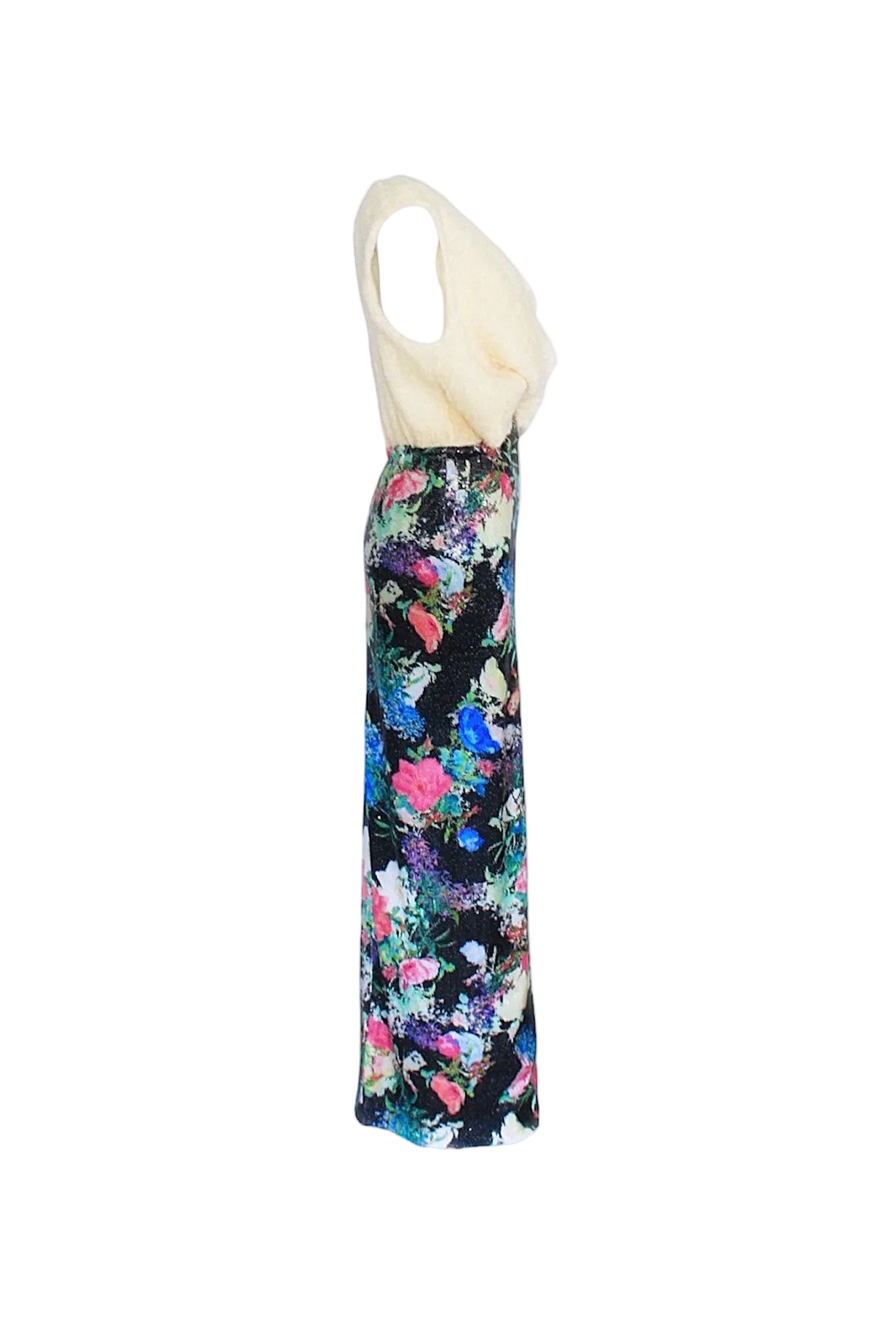 Floral dress with a white top on a white background