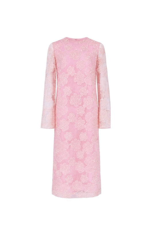 Pink lace dress on a white background