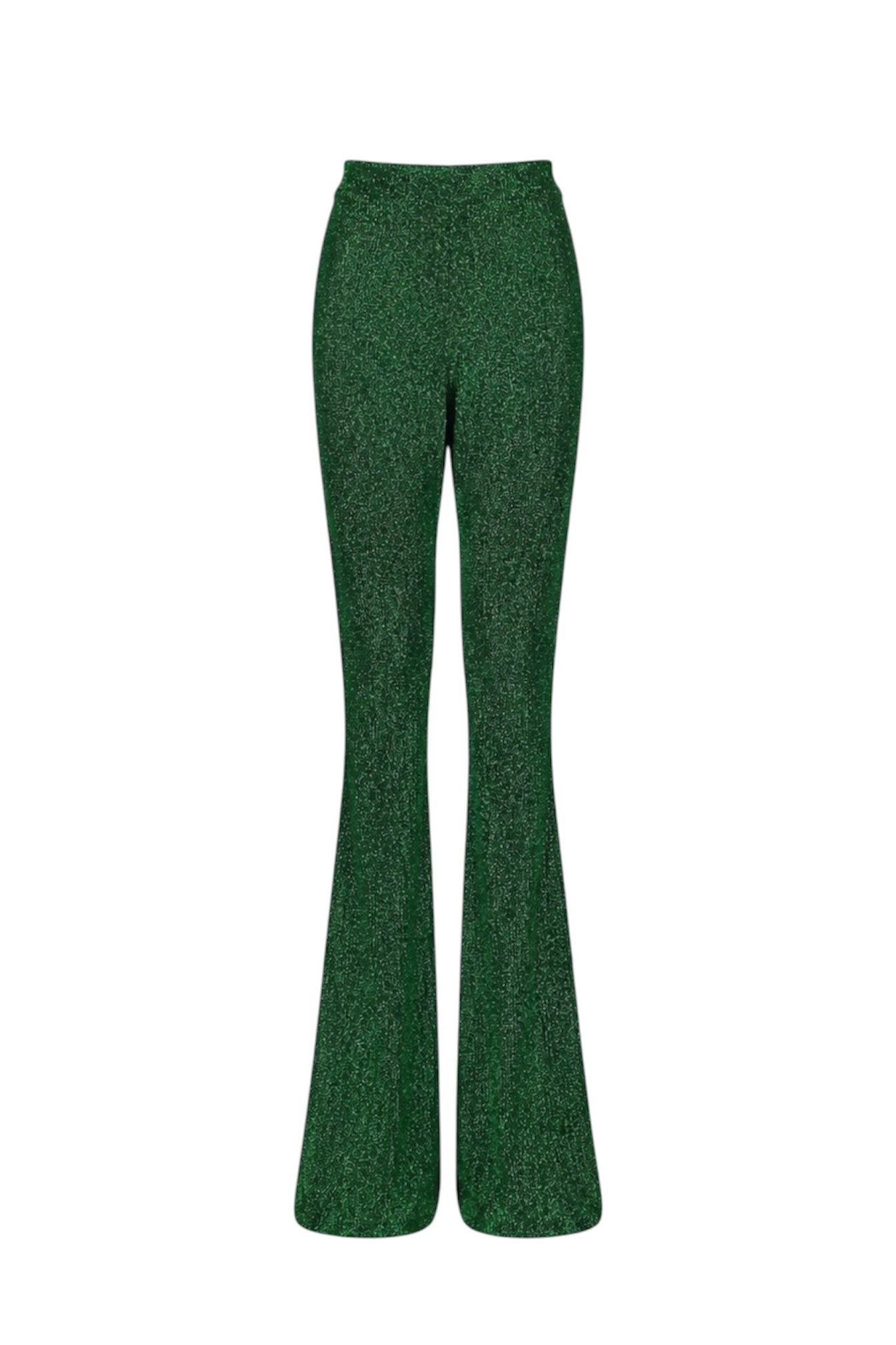 Green flared pants on a white background