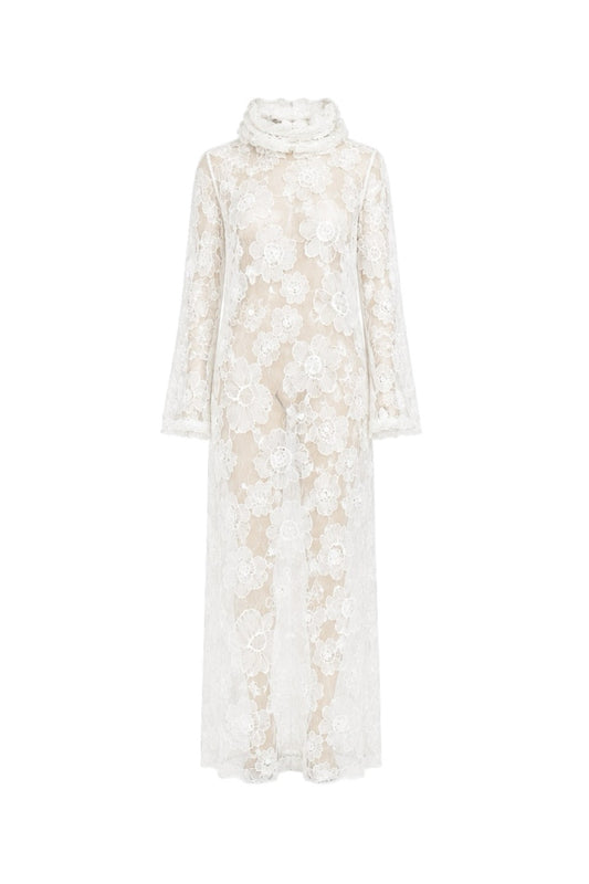 White lace dress on a white background