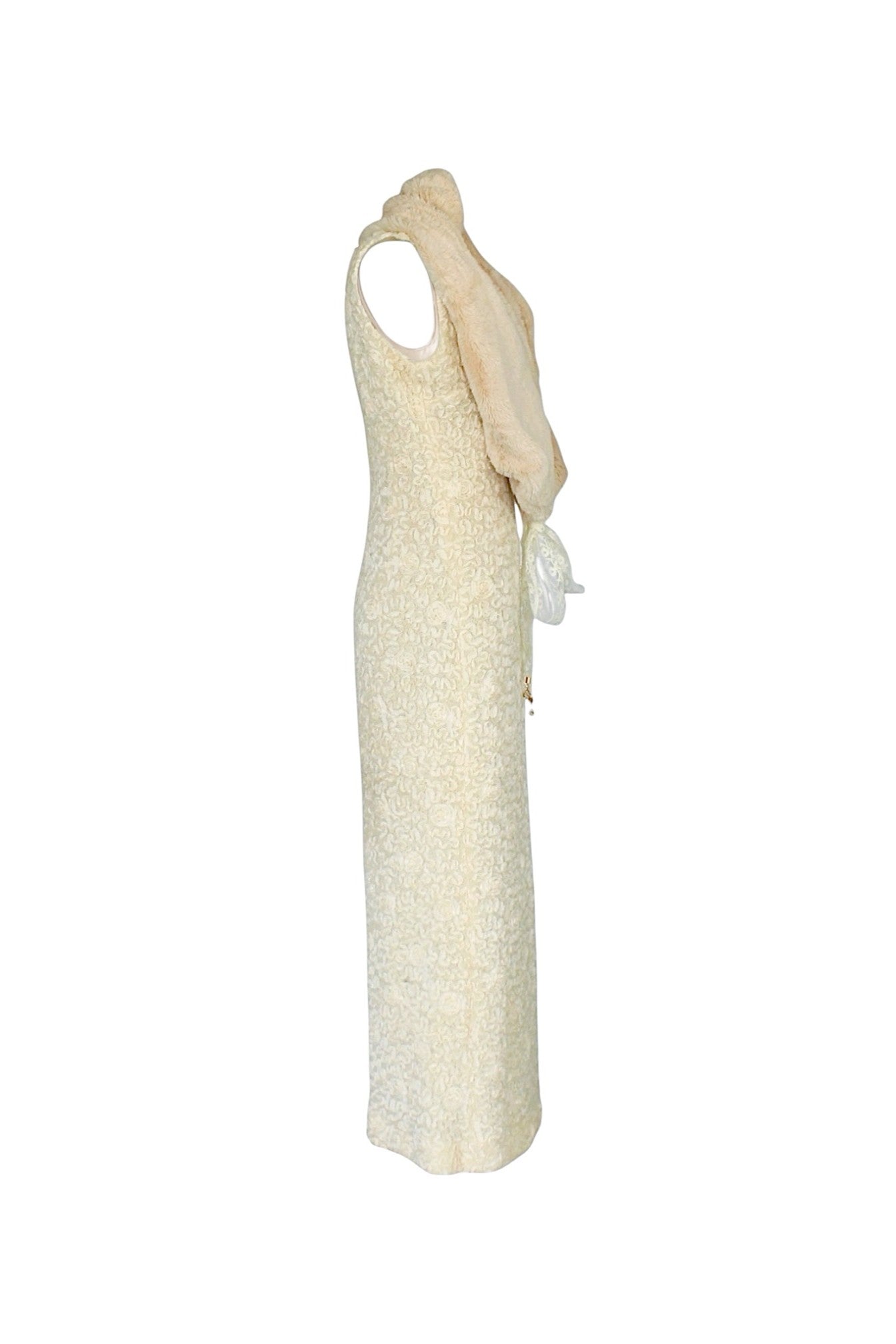 Beige textured dress on a white background