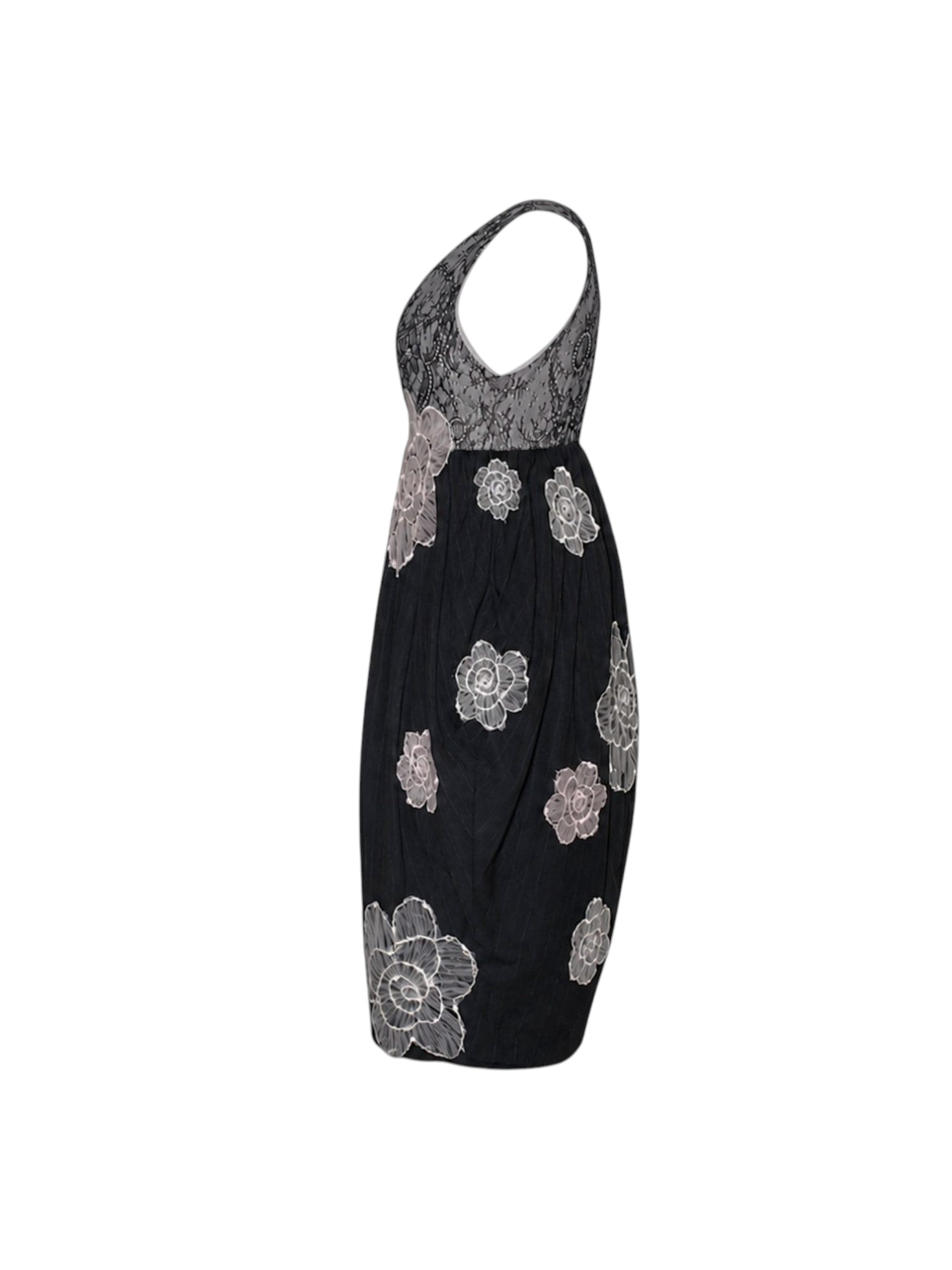 Black dress with floral patterns on a white background