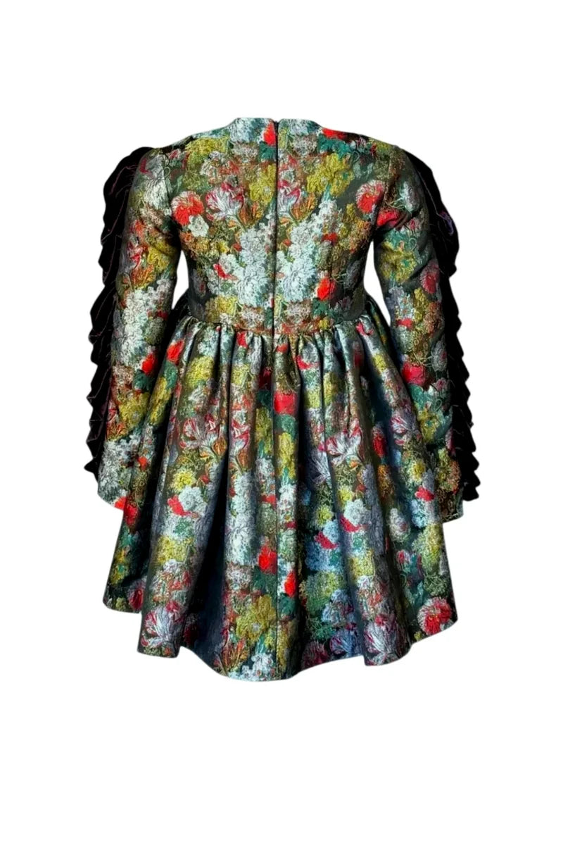 Floral dress with long sleeves on a white background