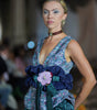 Floral playsuit with tulle waist and crumpled taffeta