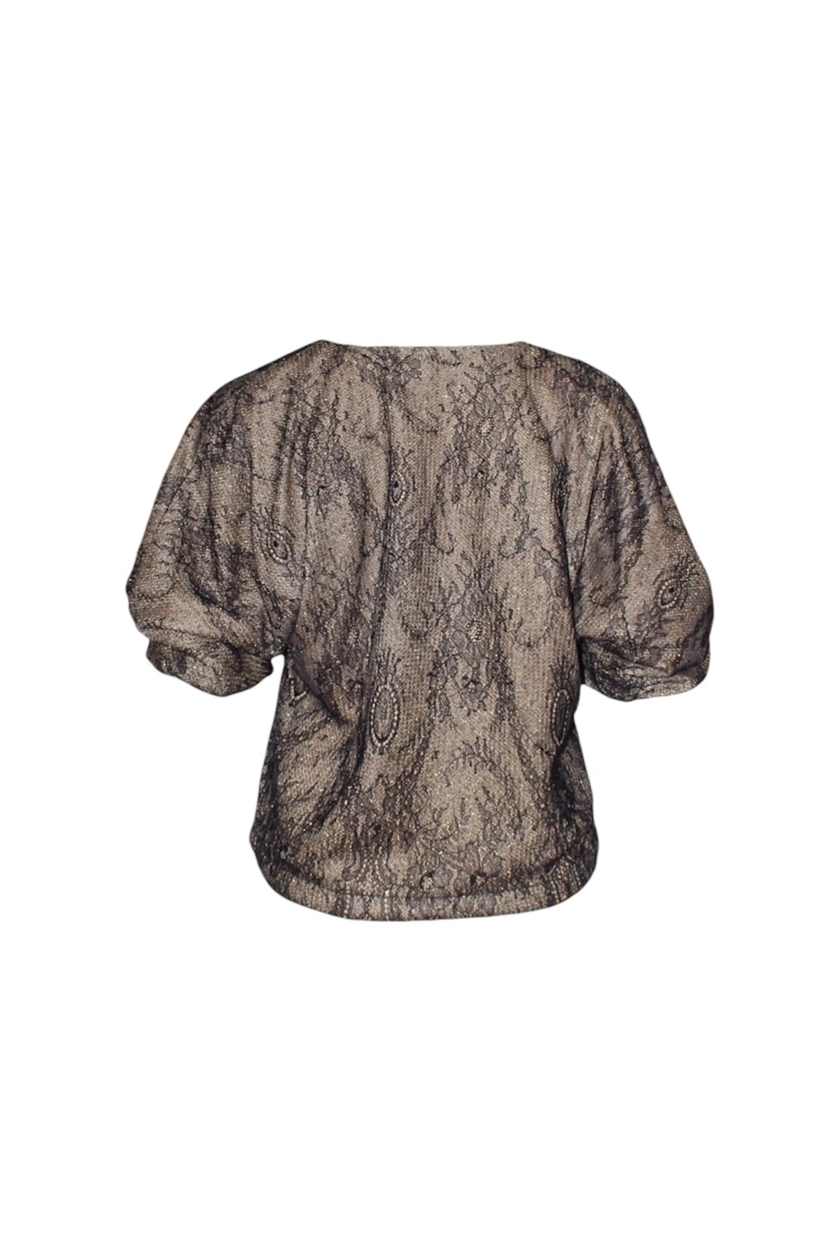 Patterned blouse with puff sleeves on a white background