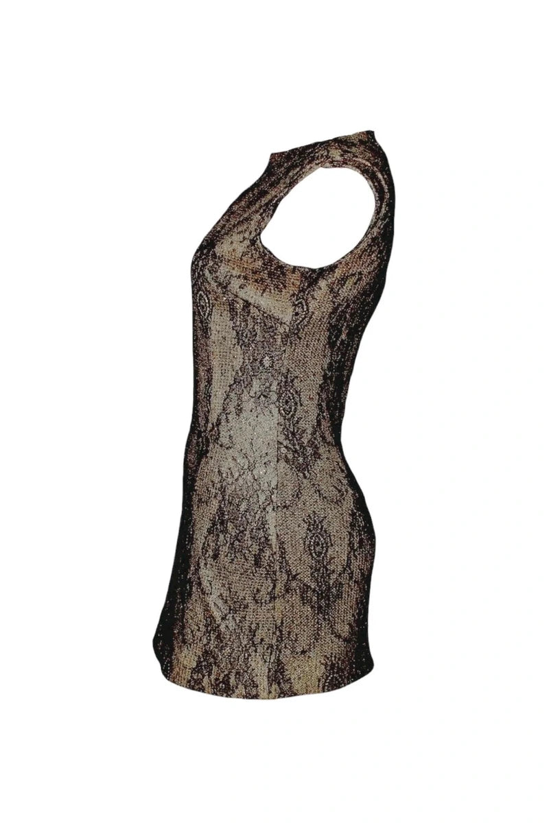 Snakeskin-patterned halter top on a white background