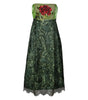 Green lace dress with floral embroidery on a white background