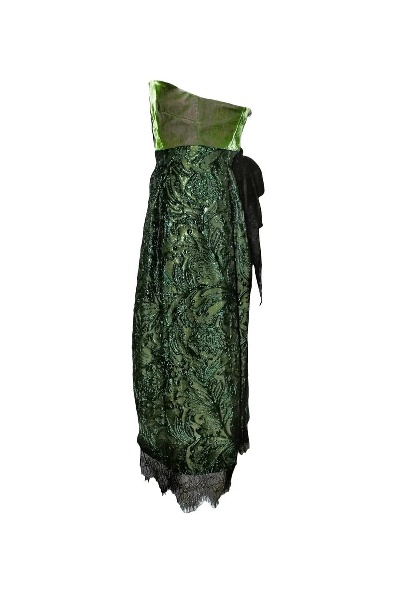 Green dress with floral pattern on a white background
