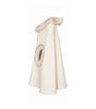White hooded cloak with fur trim on a white background